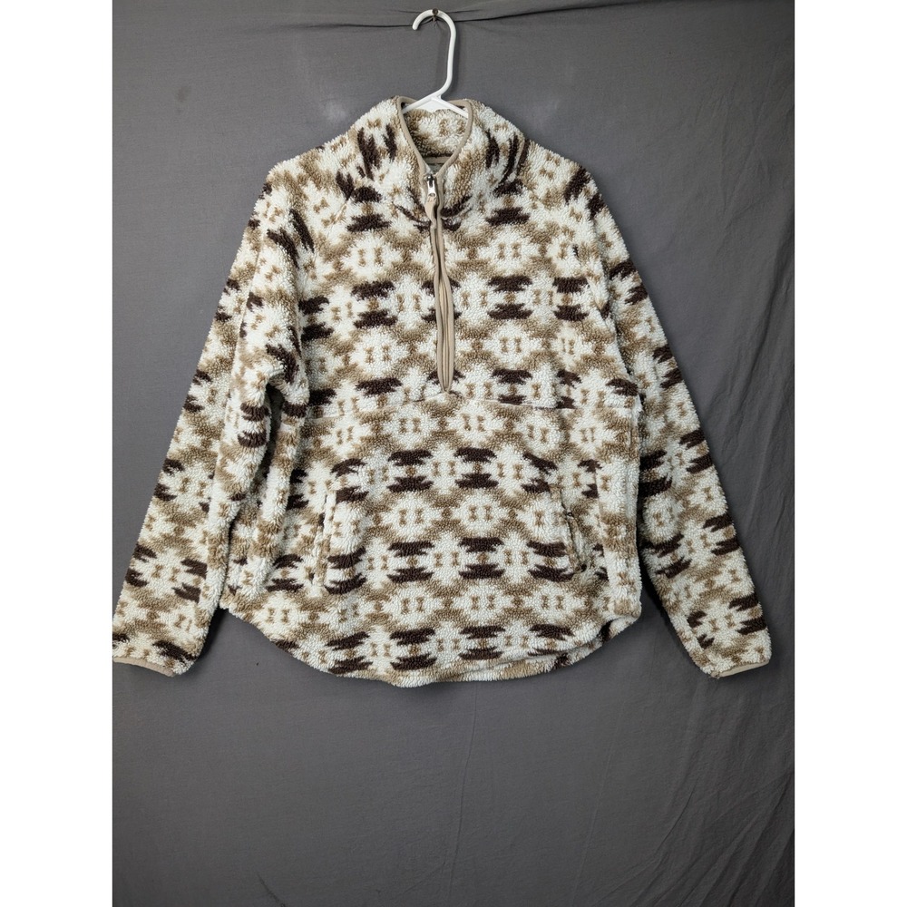 Victory Outfitters Womens XL Sherpa Fleece Quarter Zip Pullover Aztec Brown Tan